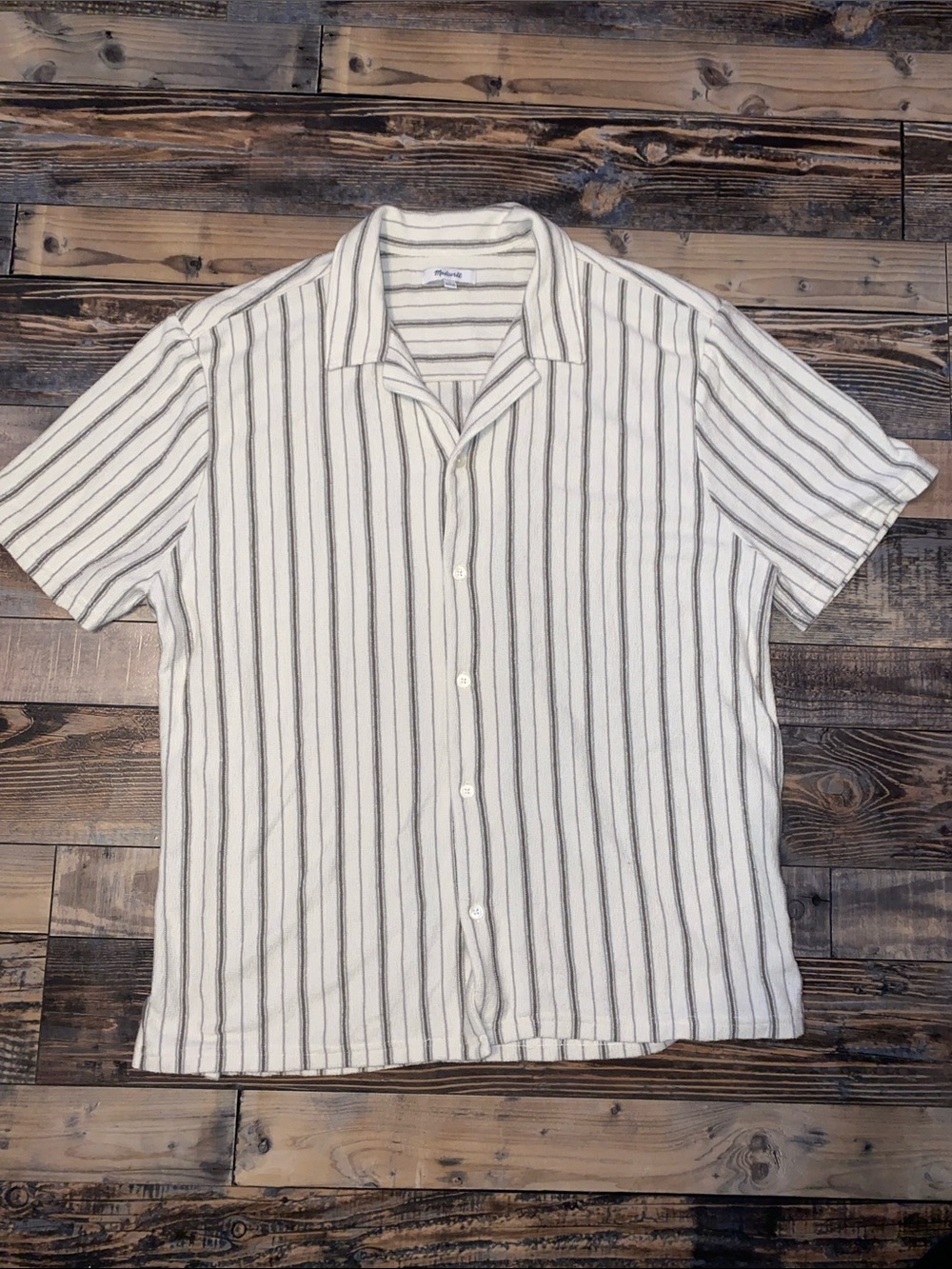 Madewell camp easy Short-Sleeve Button-Up Shirt in striped jacquard
